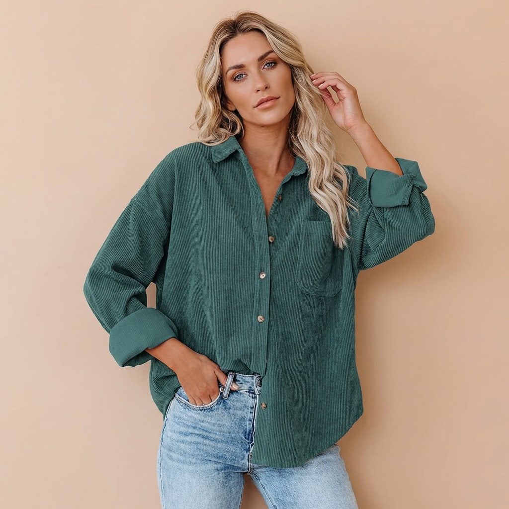 Corduroy Shirt, Corduroy Shacket with Chest Pocket 7