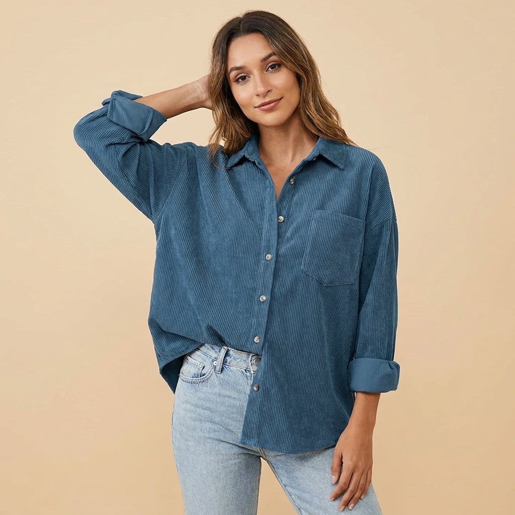 Corduroy Shirt, Corduroy Shacket with Chest Pocket 8