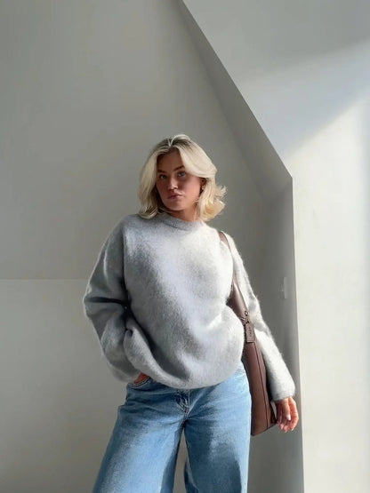 Crew Neck Jumper, Fluffy Winter Knit with Relaxed Fit 2
