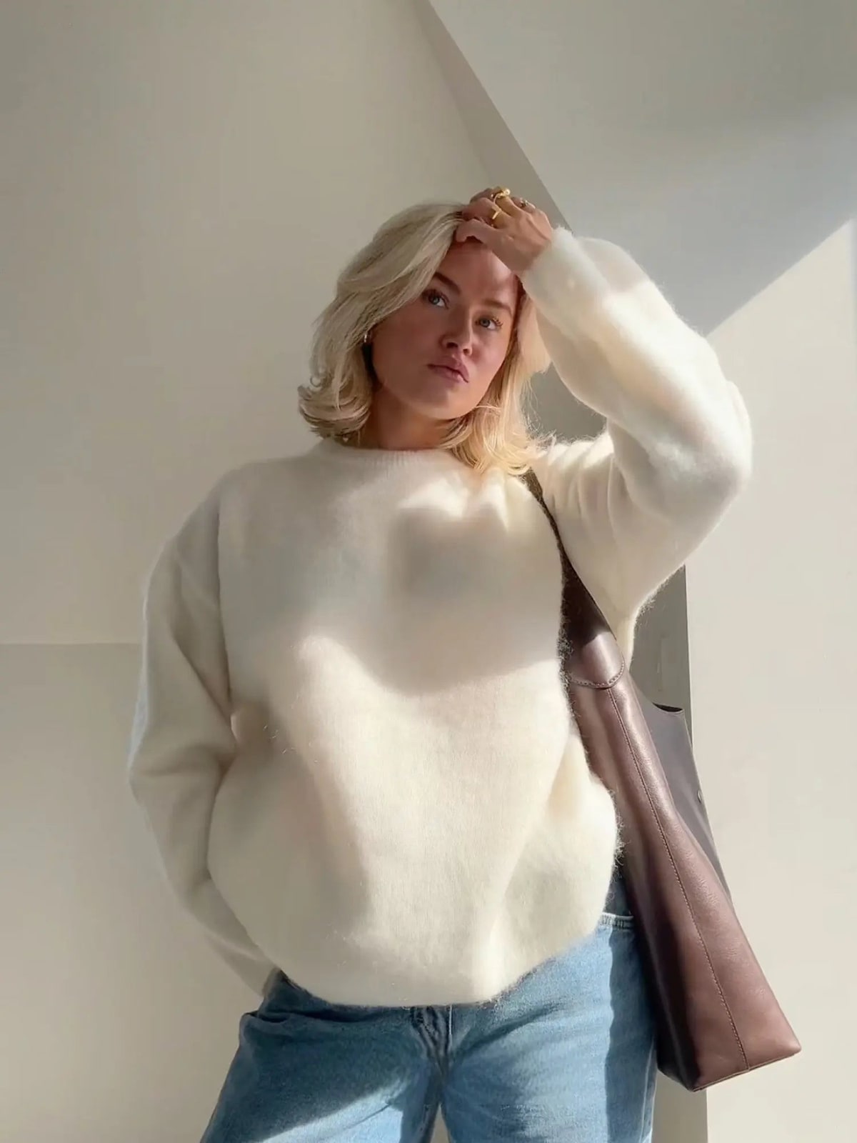 Crew Neck Jumper, Fluffy Winter Knit with Relaxed Fit 3