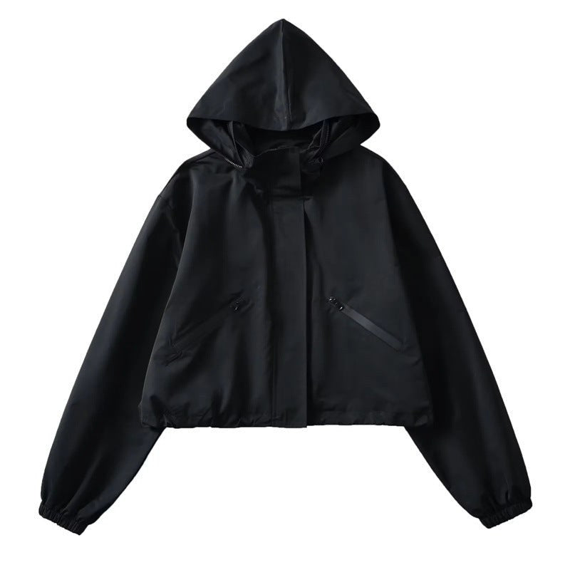 Cropped Hooded Rain Jacket for Women, Water-Resistant 3