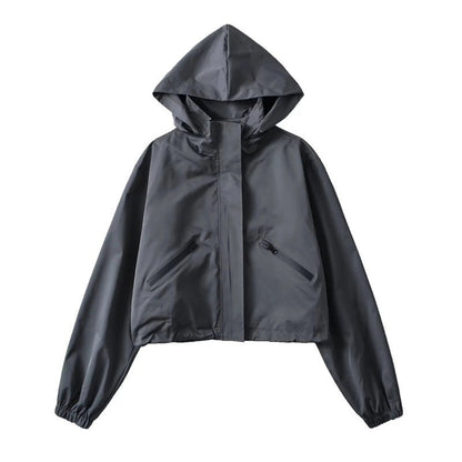 Cropped Hooded Rain Jacket for Women, Water-Resistant 4