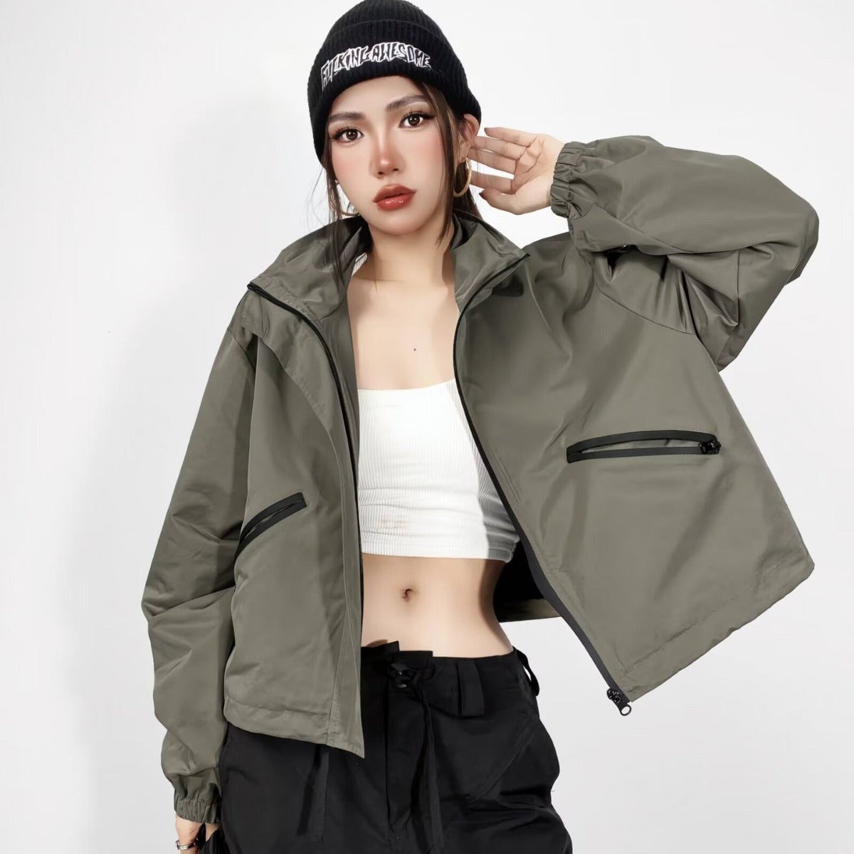 Cropped Hooded Rain Jacket for Women, Water-Resistant 5