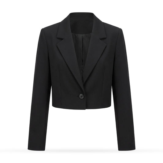 Blazer for Women, Cropped Single Button Jacket with Lapels 1