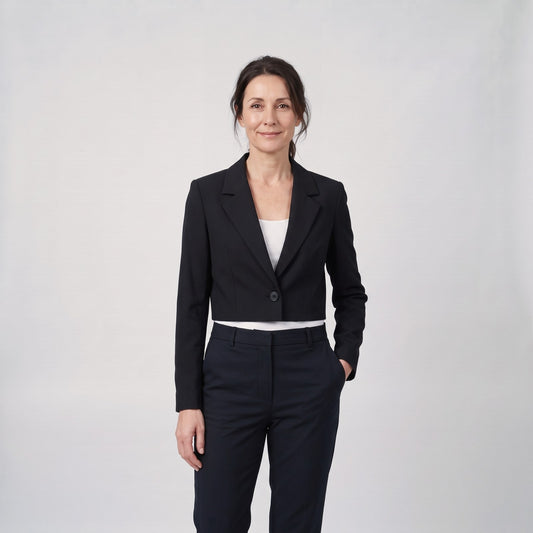 Cropped Blazer for Women, Elegant Single Button Jacket with Notch Lapels