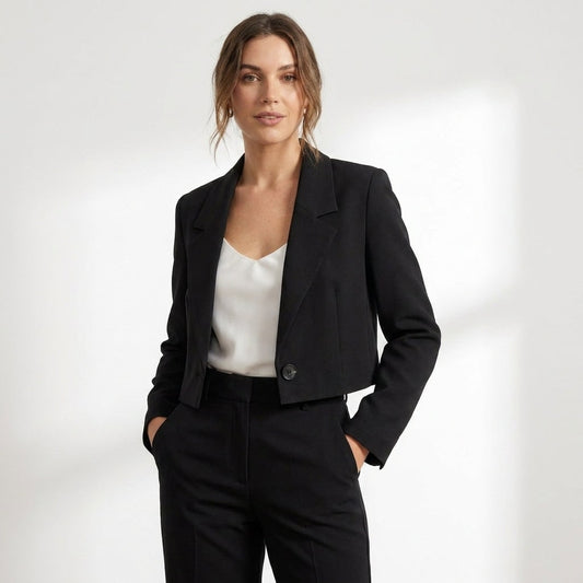 Blazer for Women, Cropped Single Button Jacket with Lapels 2