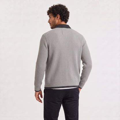 Denim Cardigan, Knit Cardigan with Contrast Trim for Men 6