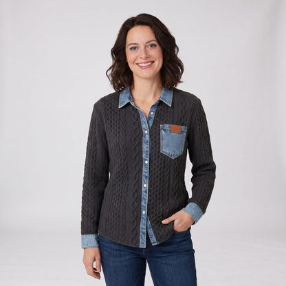Denim Shirt, Knit Shirt with Button Front for Women 1