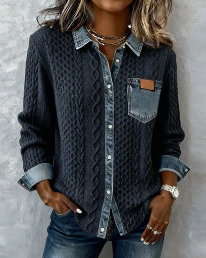 Denim Shirt, Knit Shirt with Button Front for Women 4