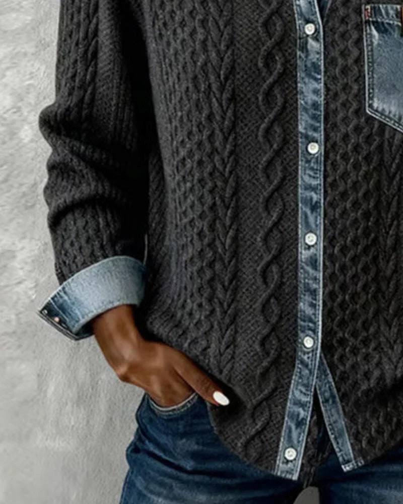 Denim Shirt, Knit Shirt with Button Front for Women 5