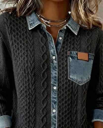 Denim Shirt, Knit Shirt with Button Front for Women 6