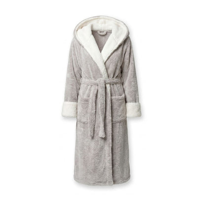 Hooded Fleece Dressing Gown for Women with Sherpa Trim 1