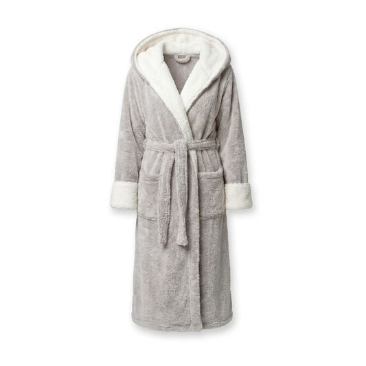 Hooded Fleece Dressing Gown for Women with Sherpa Trim 1