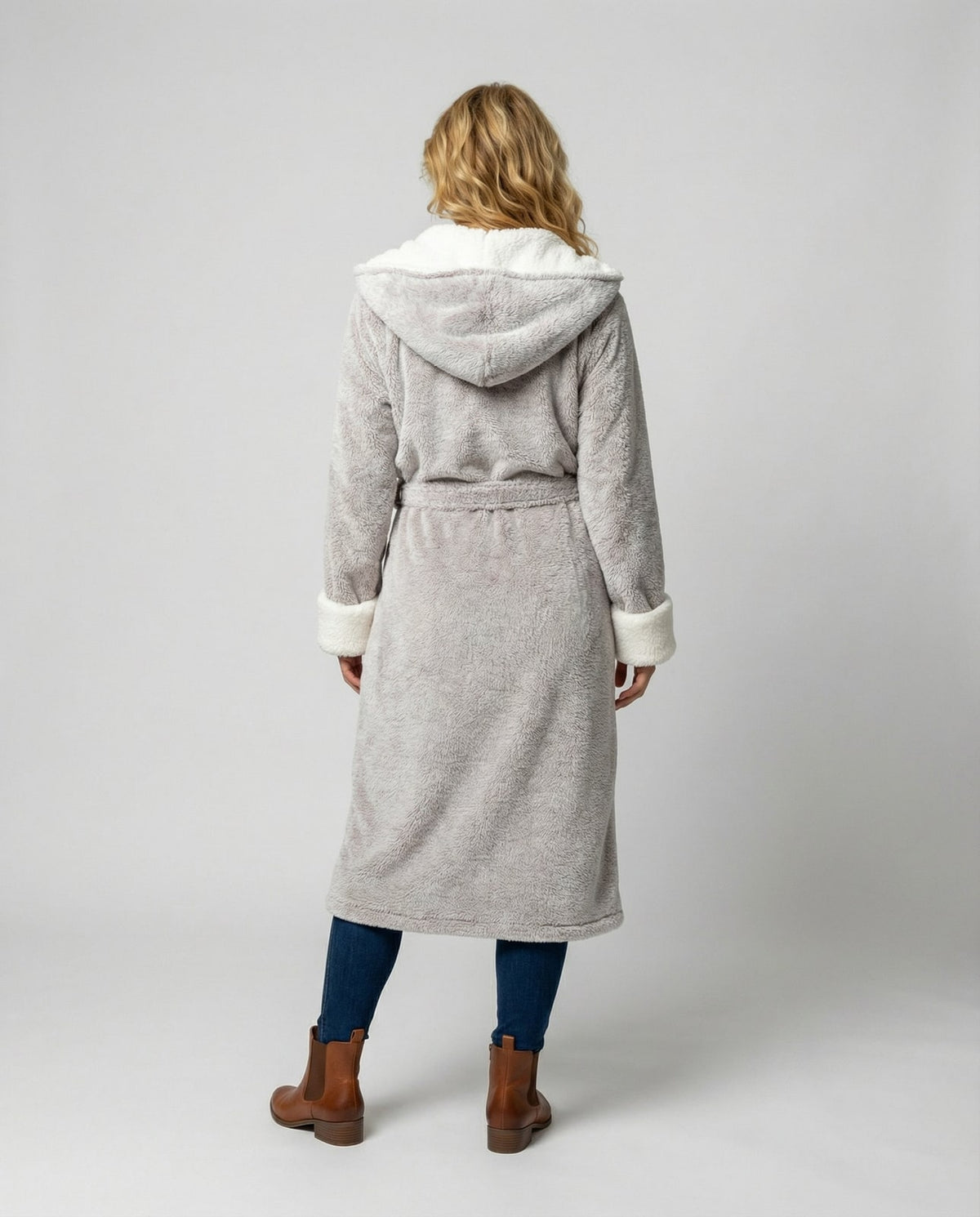 Hooded Fleece Dressing Gown for Women with Sherpa Trim 5