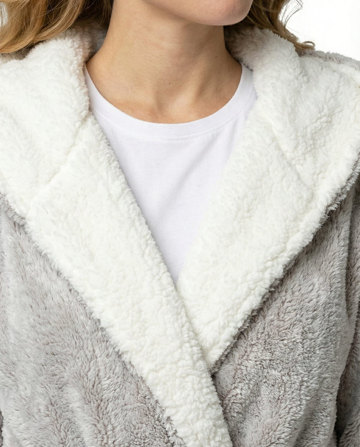 Hooded Fleece Dressing Gown for Women with Sherpa Trim 6