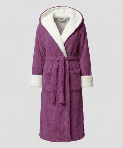 Hooded Fleece Dressing Gown for Women with Sherpa Trim 7