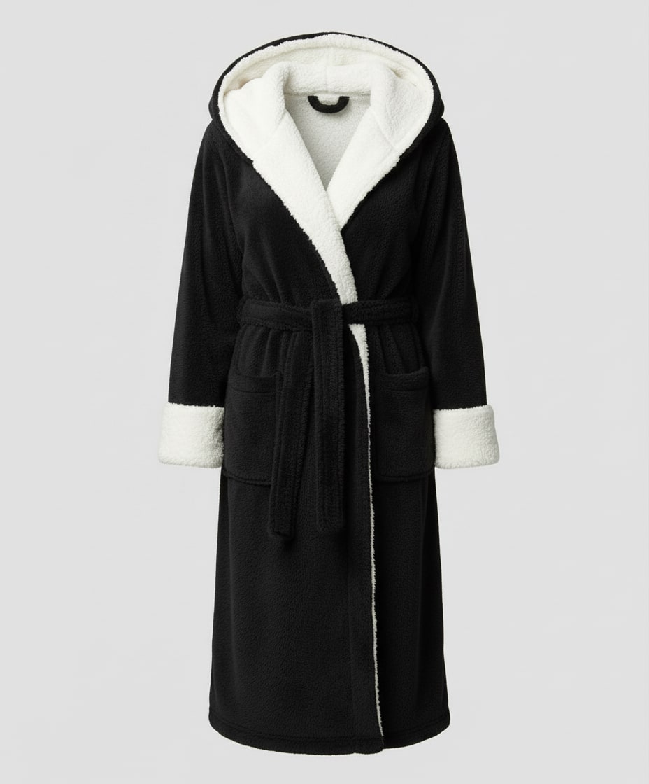 Hooded Fleece Dressing Gown for Women with Sherpa Trim 9