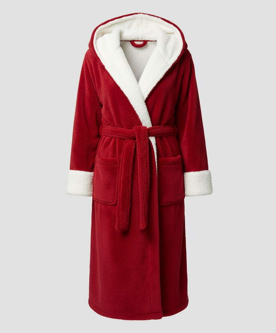 Hooded Fleece Dressing Gown for Women with Sherpa Trim 10