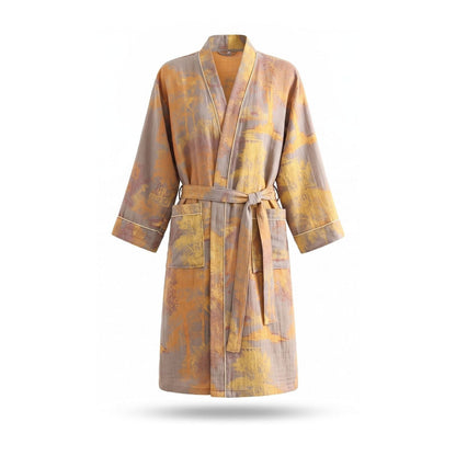 Kimono Style Cotton Dressing Gown with Botanical Print 1