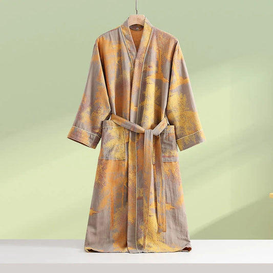 Kimono Style Cotton Dressing Gown with Botanical Print 2
