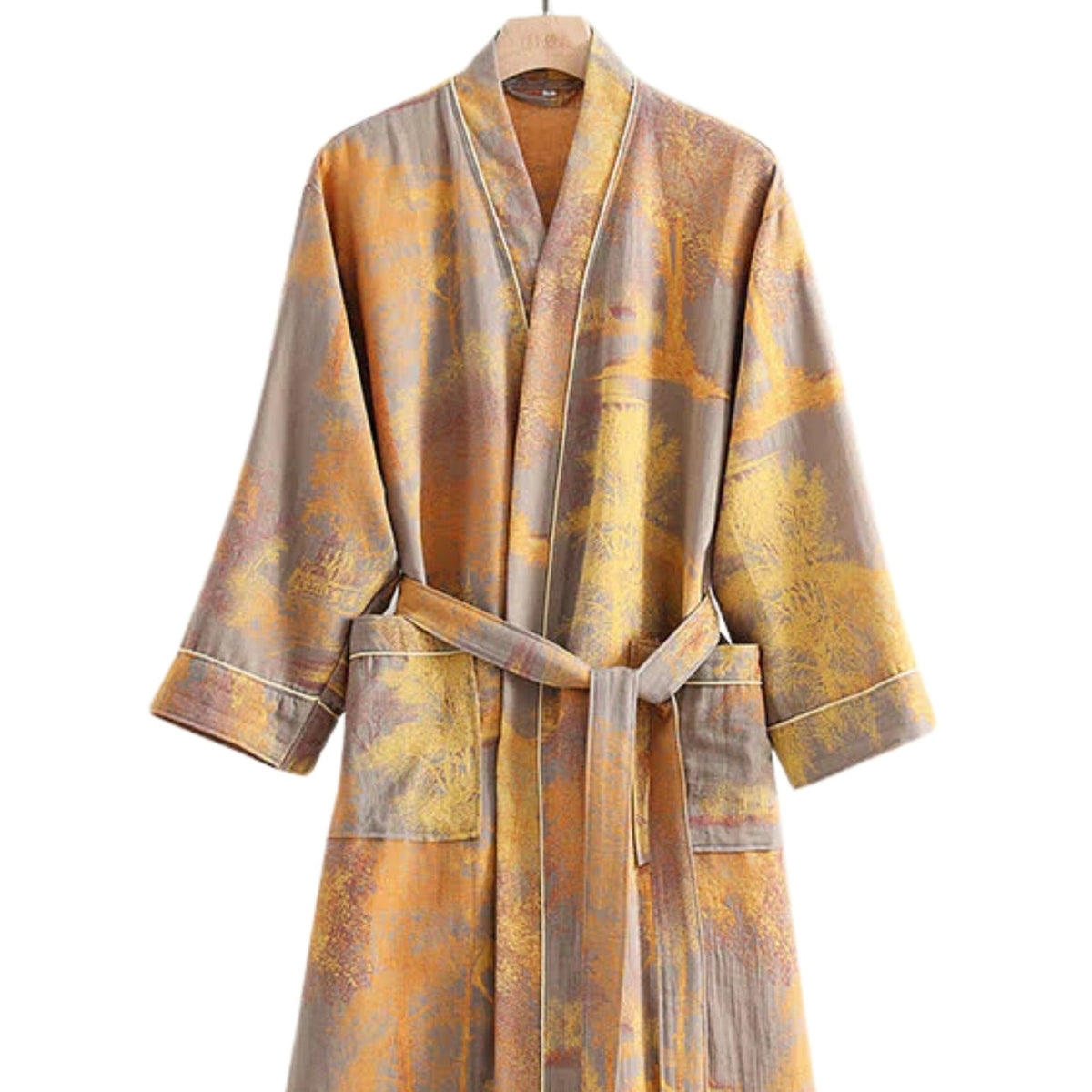 Kimono Style Cotton Dressing Gown with Botanical Print 3