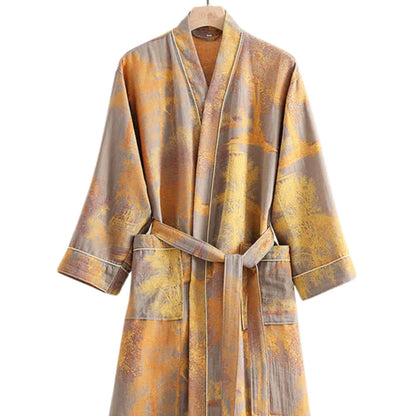 Kimono Style Cotton Dressing Gown with Botanical Print 3