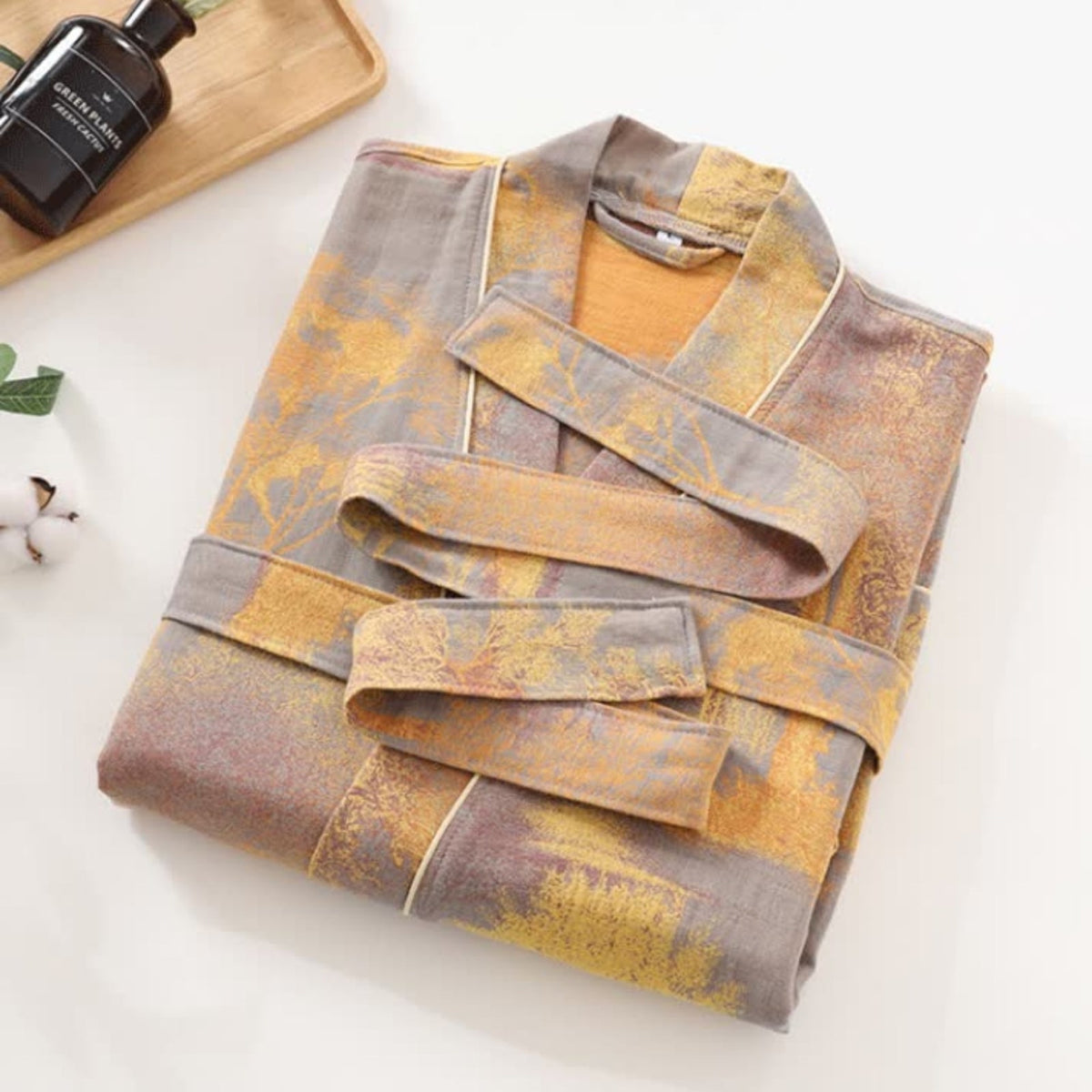 Kimono Style Cotton Dressing Gown with Botanical Print 4
