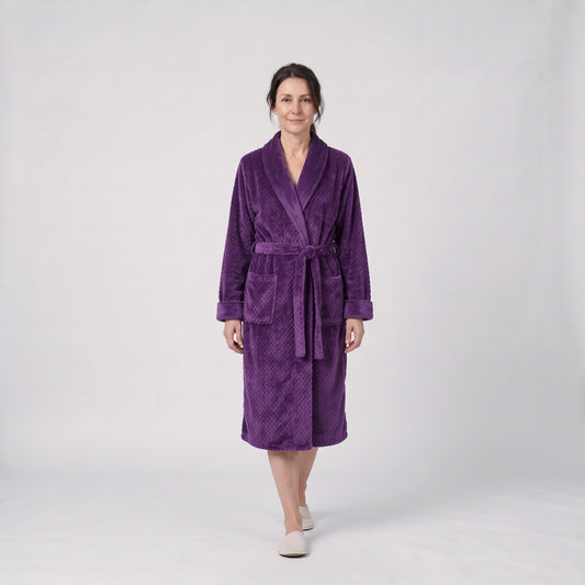 Dressing Gown Long Plush Fleece Bathrobe with Shawl Collar