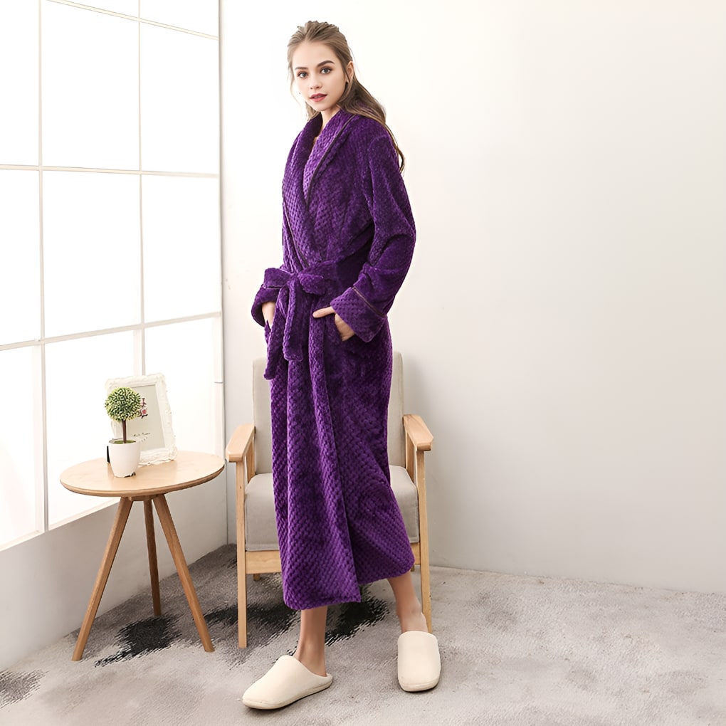 Long Plush Fleece Dressing Gown for Women with Shawl Collar 3