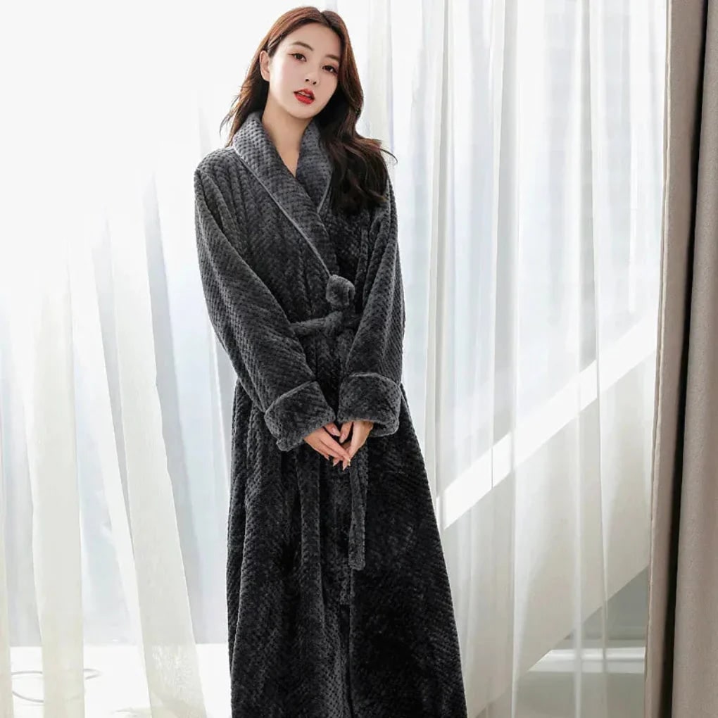 Long Plush Fleece Dressing Gown for Women with Shawl Collar 4