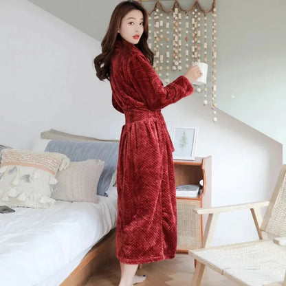 Long Plush Fleece Dressing Gown for Women with Shawl Collar 6