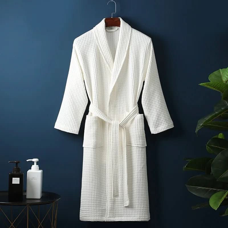 Unisex Waffle Dressing Gown with Shawl Collar and Tie Belt 2