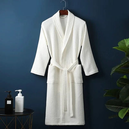 Unisex Waffle Dressing Gown with Shawl Collar and Tie Belt 2