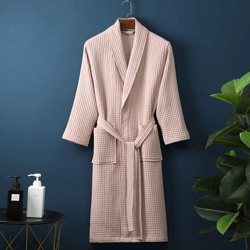 Unisex Waffle Dressing Gown with Shawl Collar and Tie Belt 3
