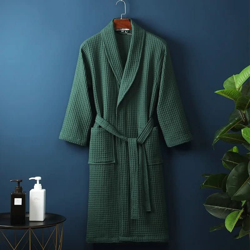 Unisex Waffle Dressing Gown with Shawl Collar and Tie Belt 4