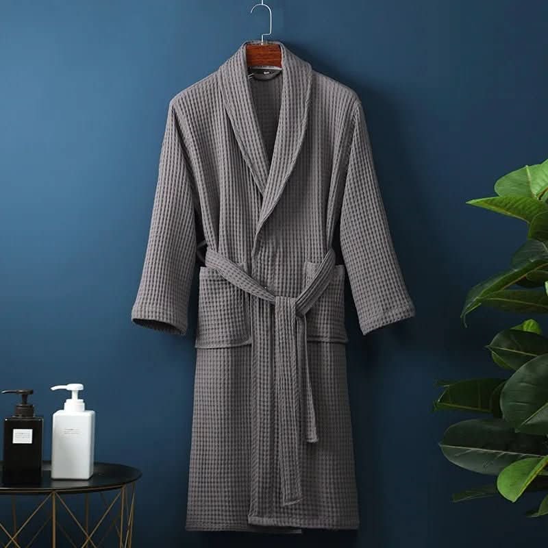 Unisex Waffle Dressing Gown with Shawl Collar and Tie Belt 5
