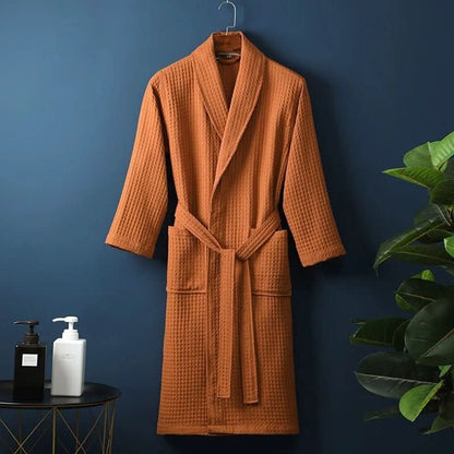 Unisex Waffle Dressing Gown with Shawl Collar and Tie Belt 6