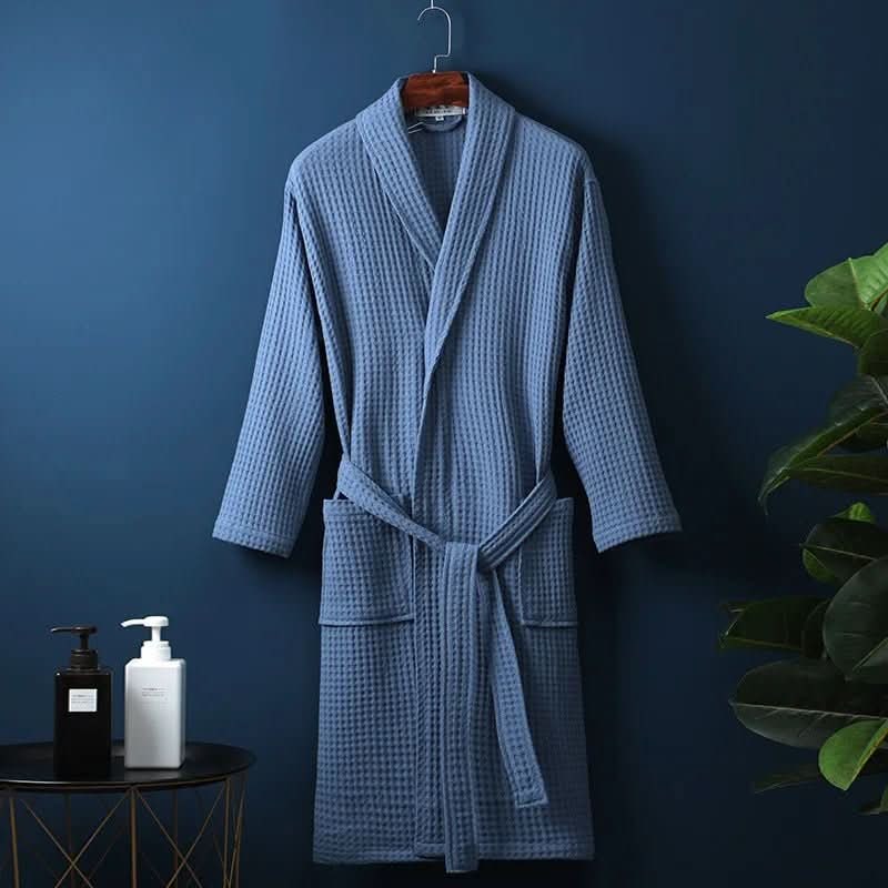Unisex Waffle Dressing Gown with Shawl Collar and Tie Belt 7