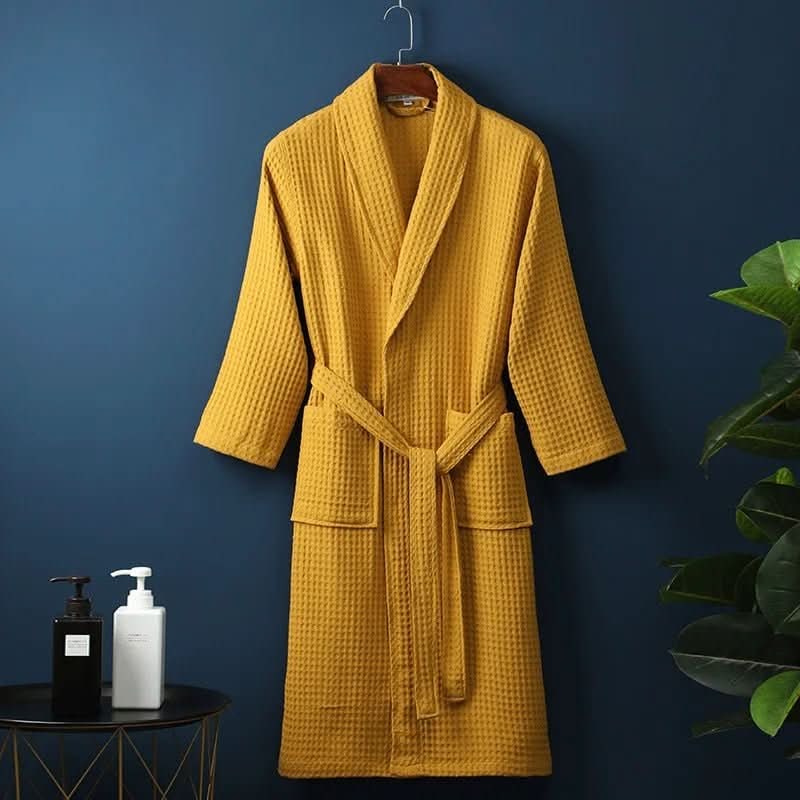 Unisex Waffle Dressing Gown with Shawl Collar and Tie Belt 8