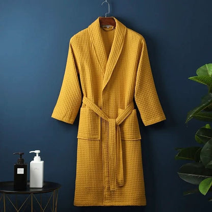 Unisex Waffle Dressing Gown with Shawl Collar and Tie Belt 8