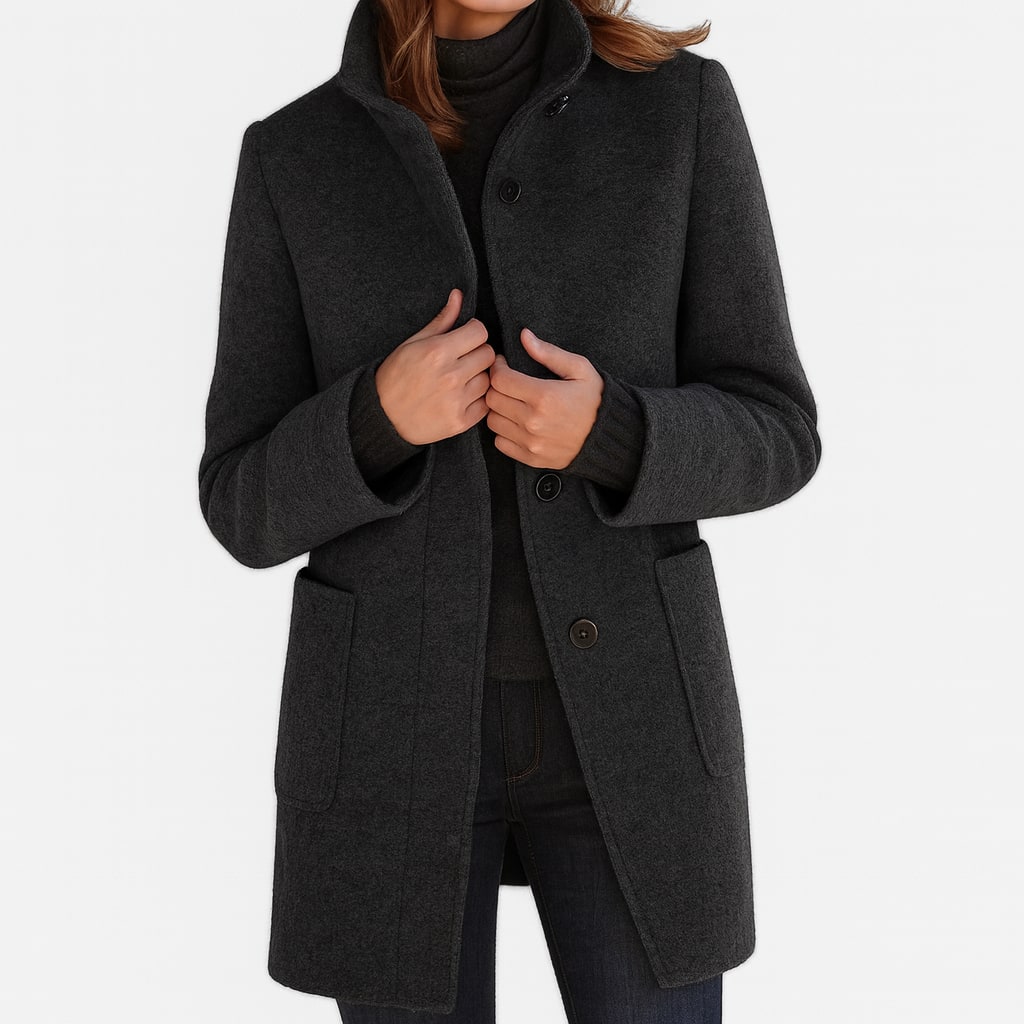 Stand Collar Coat with Button Front and Patch Pockets 3