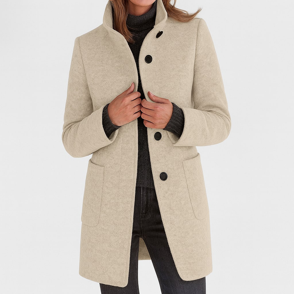 Stand Collar Coat with Button Front and Patch Pockets 5