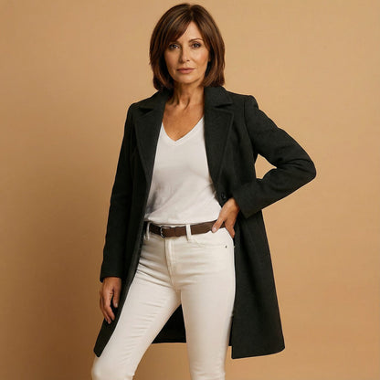 Women's Elegant Wool Blend Winter Coat with Lapels 2