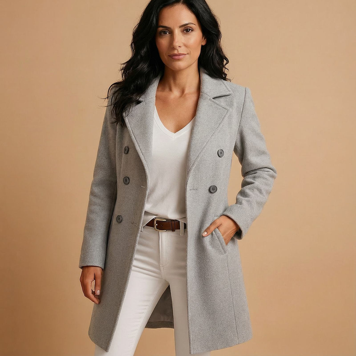 Women's Elegant Wool Blend Winter Coat with Lapels 3