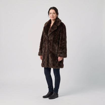 Long Coat in Faux Fur, Shaggy Winter Coat with Wide Lapels 1