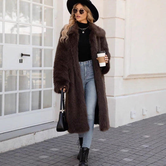 Long Coat in Faux Fur, Shaggy Winter Coat with Wide Lapels 2