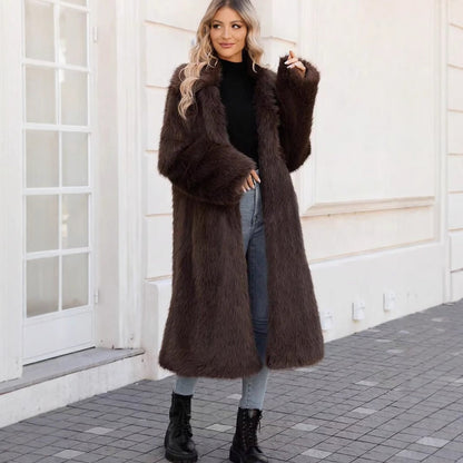 Long Coat in Faux Fur, Shaggy Winter Coat with Wide Lapels 3