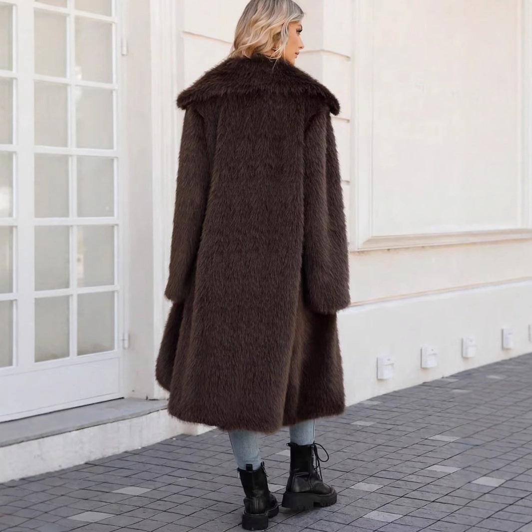 Long Coat in Faux Fur, Shaggy Winter Coat with Wide Lapels 4