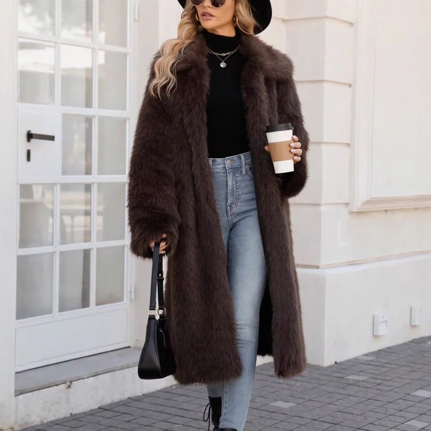 Long Coat in Faux Fur, Shaggy Winter Coat with Wide Lapels 6