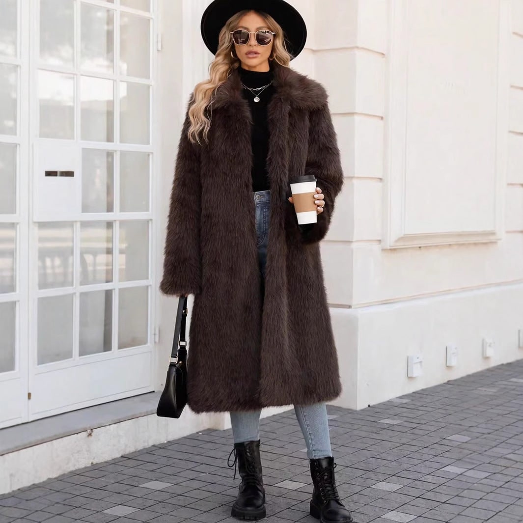 Long Coat in Faux Fur, Shaggy Winter Coat with Wide Lapels 7